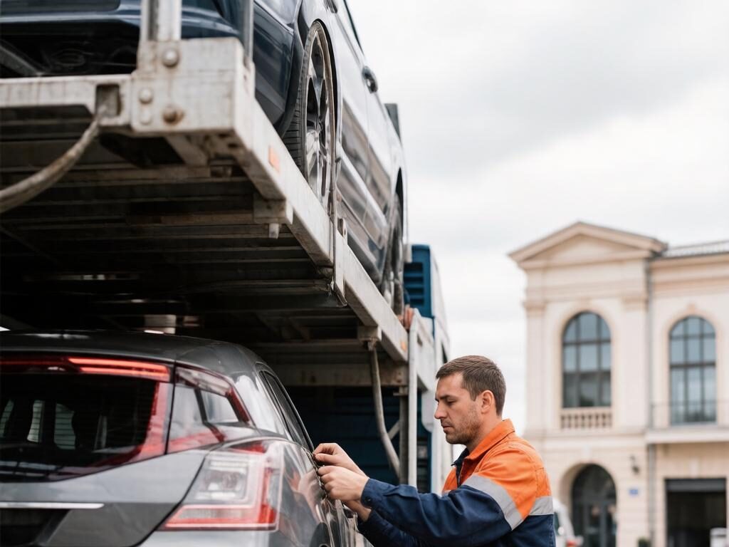 Автомобиль из Европы грузят на автовоз — этап доставки в Абхазию
